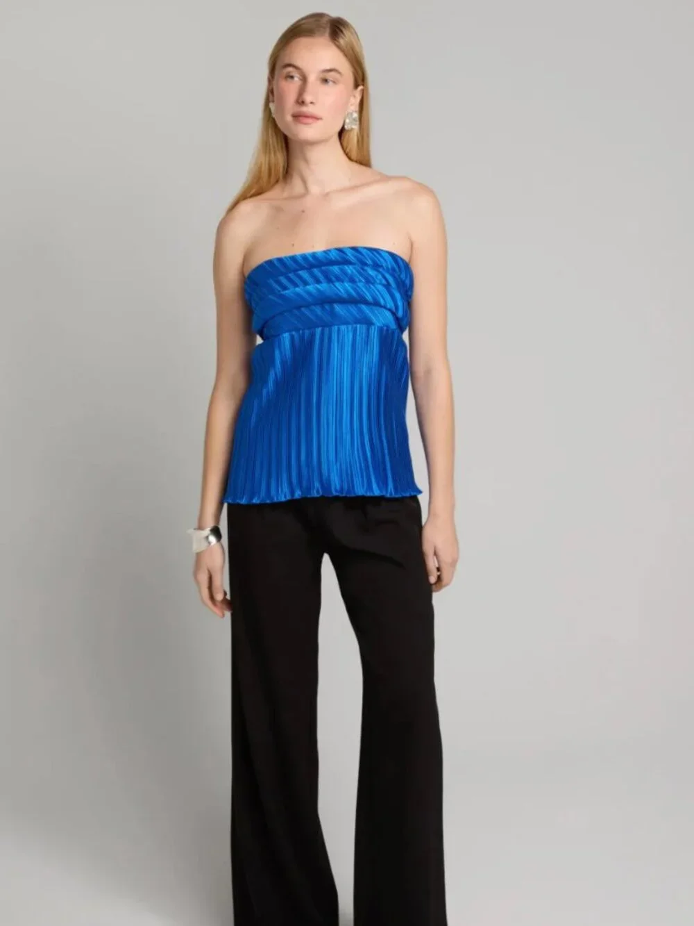 Lidee Vacances Strapless Pleated Top, Retails for $229, Royal Blue, US 4 AU 8